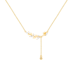 ILGIRO几尤可期镶钻麦穗纯银项链女高级轻奢小众黄金色吊坠送礼物