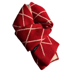 灰色围巾女冬季2025新款女生加厚羊毛混纺格子双面高级感女士围脖