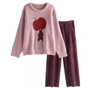 半边绒睡衣女2025新款秋冬季粉色慵懒风加厚保暖套装珊瑚绒家居服