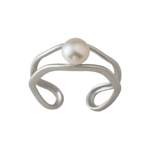 素图缠绕珍珠戒指简约小众设计食指戒开口戒精致轻奢高级感指环女