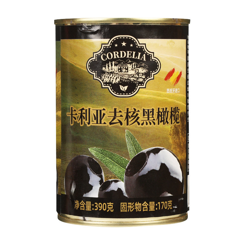 卡利亚去核黑橄榄罐头390g*5商用西班牙进口无核黑水榄意面披萨用