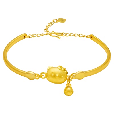 Hello Kitty黄金色手链女KT凯蒂猫手镯铃铛挂坠首饰送女朋友礼物