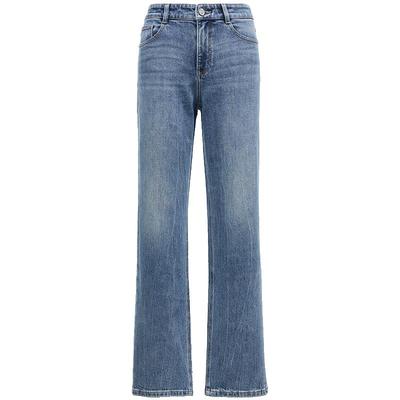 VeroModa牛仔裤女2025初夏新款中腰显瘦修身直筒裤竹节纹洗水纯棉