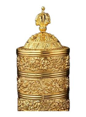 藏式合金四层米盒米罐用品密宗供品佛堂供具盛器约高18cm装饰摆件