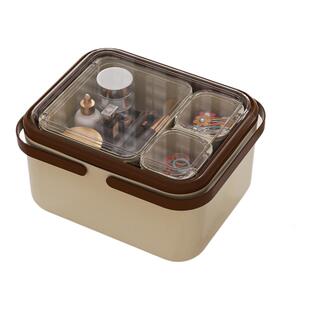 桌面收纳盒化妆品学生宿舍书桌文具整理盒工位杂物分格带盖储物盒