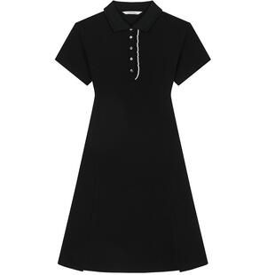 【纯棉舒适】Hazzys哈吉斯木耳边POLO短袖针织连衣裙夏季中长款女
