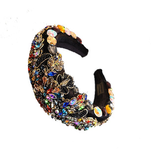 国风头饰原创手工带镶钻发箍女高颅顶带齿洋气发卡宽版头箍时尚