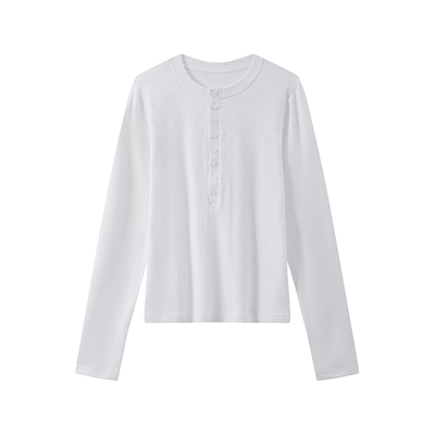 COLN极简风无性别半开领长袖T恤