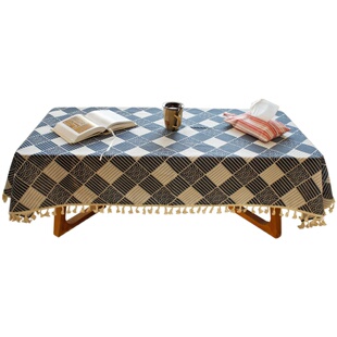 日式和风餐桌布ins网红简约小清新茶几防尘盖巾长方形圆棉麻布艺