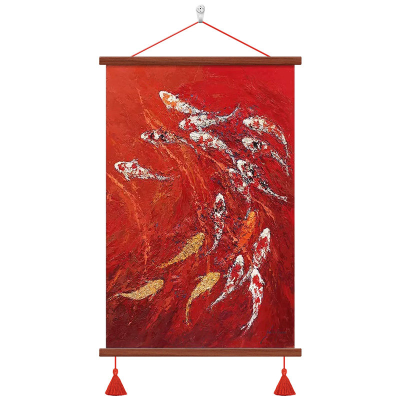 新中式客厅玄关装饰画锦鲤纳福