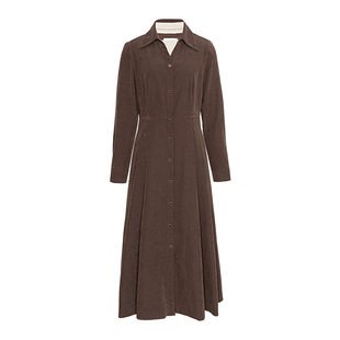 JESSIE咖啡色衬衣裙秋冬新款打底内搭裙子收腰气质衬衫连衣裙