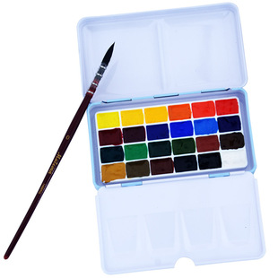 温莎牛顿歌文固体水彩颜料24色套装工具分装盒迷你旅行便携式木盒铁盒美甲专用美术生水彩画全套管状透明水彩