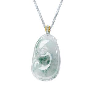 周大生天然翡翠吊坠女糯种飘花如意玉石项链挂坠新年礼物送女朋友