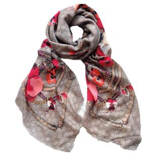 秋冬新品天竺葵印花羊绒围巾戒指绒羚羊绒薄款披肩大方巾女 围脖