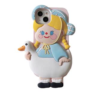 新款17promax手机套泡泡玛特胖MOLLY手机壳适用苹果16promax骑鸭子iPhone15趣味女孩14手机壳12pro硅胶全包13