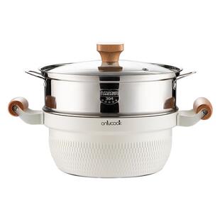 onlycook双耳泡面锅一人食小汤锅电磁炉燃气炖锅不粘锅煮面锅蒸锅