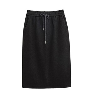 黑色半身裙女夏季弹力显瘦中长款包臀过膝一步裙宽松直筒休闲裙子