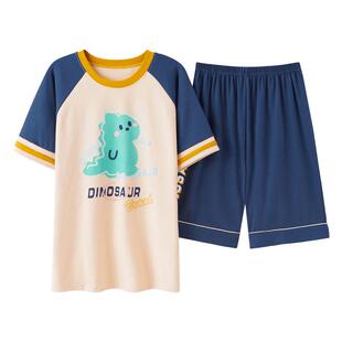 男士睡衣夏季短袖短裤纯棉夏天圆领家居服青少年休闲宽松两件套装