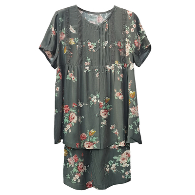 曼诺曼蒂克女夏丝丽绸印花家居服