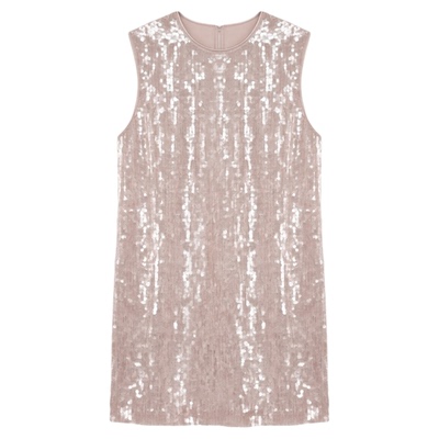 轻奢华丽亮片圆领廓肩无袖连衣裙