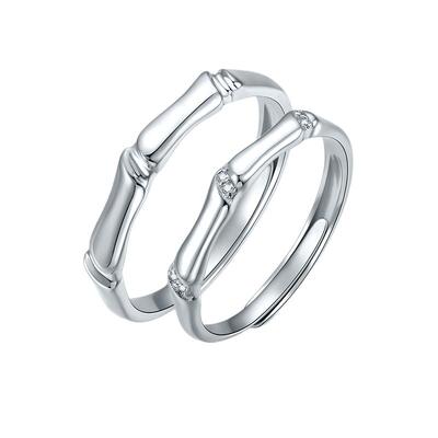 六桂福情侣对戒925银青梅竹马