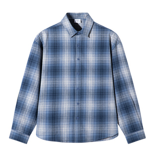 SANBAI 叁佰【拉夫蓝孩】格子衬衫男士秋季休闲纯棉高级长袖衬衣