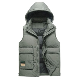 百胜狐鸭绒量感羽绒马甲男连帽无袖加厚外穿加肥加大码冬保暖背心