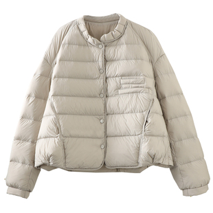 轻薄简约羽绒服女2025冬季时尚新款欧货木耳领90鸭绒短款保暖外套