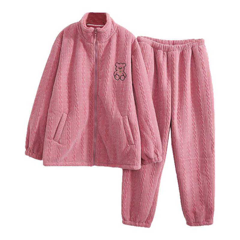 冬季睡衣女加厚加绒大码200斤胖mm加肥加大珊瑚绒保暖家居服套装