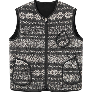 7AM10PM 双面穿民族风摇粒绒马甲 复古灰提花背心坎肩马甲外套女