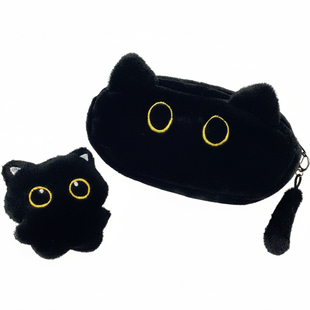 2026新款毛绒小黑猫笔袋大容量男孩文具盒女孩款高颜值铅笔盒黑色