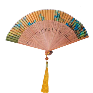 千里江山图扇子中国风折扇古风新中式配汉服马面裙便携折叠扇夏季