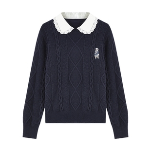 秋水伊人经典娃娃领毛针织衫2025年冬季新款女学院风宽松时尚上衣