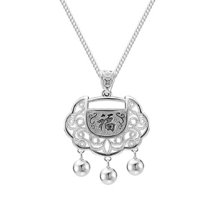 顺钦银楼S999纯银项链平安福字锁片足银大人纪念宝宝周岁生日礼物