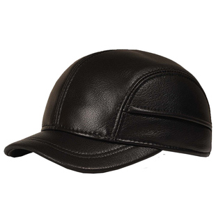 爸爸羊皮帽子男士短檐棒球帽父亲中老年人秋冬季老头真皮护耳皮帽