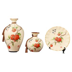 柿柿如意陶瓷花瓶三件套摆件古风