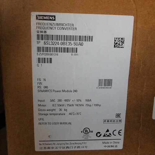议价6SL3224-0BE35-5UA0西门子G120变频器功率模块6SL32240BE355U