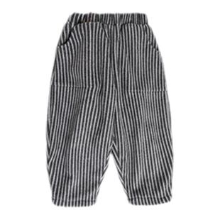 幼悠儿童加绒竖条纹休闲裤冬季新款男童月牙口袋帅气弹力收束长裤