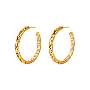 999纯银夸张小香风菱格大耳圈耳环女轻奢高级感耳钉圆圈独特耳饰