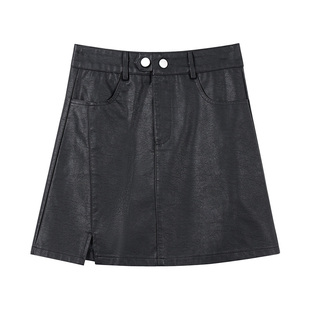 开叉皮裙短裙女2025秋季新款韩版小个子裙子显瘦包臀a字pu半身裙