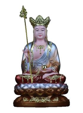 铜彩红衣地藏王七彩绿莲菩佛像供奉家用客厅平安摆件大愿地藏菩萨