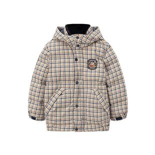 TeenieWeenie Kids小熊童装25年冬季男女童连帽短款千鸟格羽绒服