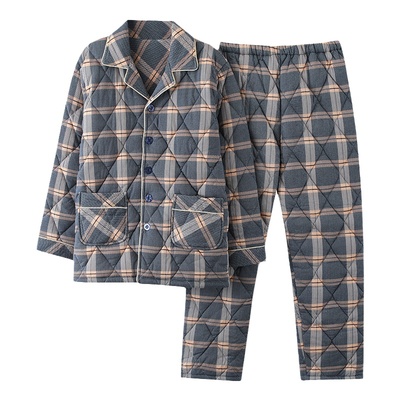 浪莎纯棉夹棉睡衣男保暖冬套装