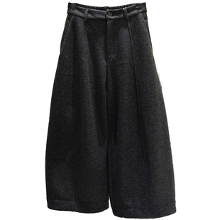 欧货高端加绒加厚羊毛呢九分阔腿裤女2025秋冬宽松显瘦直筒休闲裤