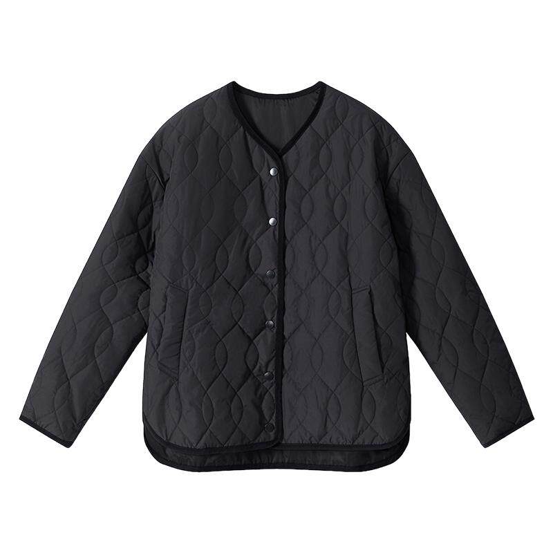 23区日系春季通勤宽松版V领切线空气棉外套正反二面可穿商场同款