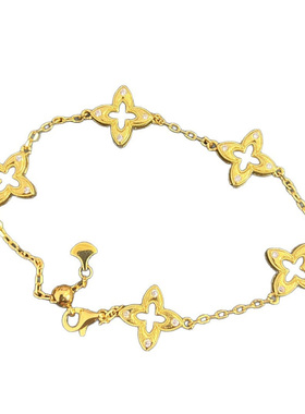 意大利布契风拉丝四叶草手链女款复古轻奢感花朵镀金花瓣手饰