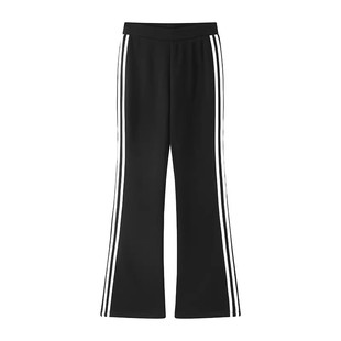 女童加绒裤子冬装新款洋气儿童休闲微喇裤大童女孩条纹运动喇叭裤