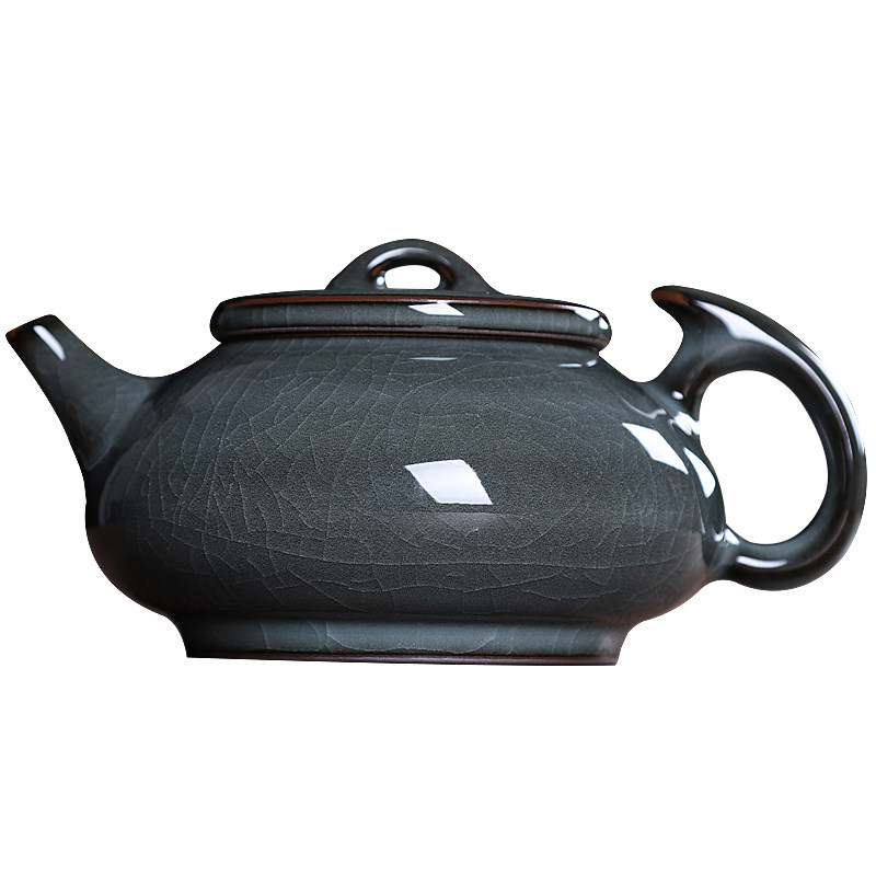 灵青坊泡茶壶青瓷茶壶单壶大号陶瓷功夫茶具套装家用哥窑开片铁胎