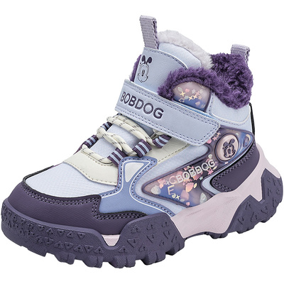 巴布豆旗舰女童户外鞋冬加绒大棉鞋儿童跑步鞋中大童保暖女孩棉鞋