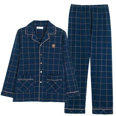 男士秋款长袖全棉冬季套装睡衣